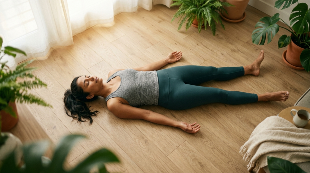 Overhead view of a healthy woman in comfortable athleisure l